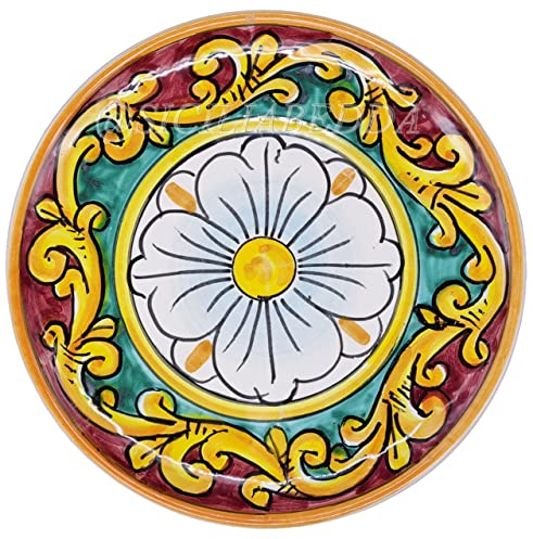 sicilia bedda - PIATTO IN CERAMICA SICILIANA con Decorazioni Maioliche - Articolo di Classe Dipinto a Mano (Fiore Barocco, Diametro 12 CM)