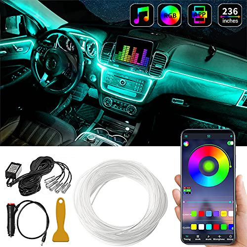 LIGHEID Car LED Interior Strip Lights, Multicolor RGB Ambient Lighting Kits, 16 Million Colors 5 in 1 with 236 inches Fiber Optic, Sound Active Function and Wireless Bluetooth APP Control