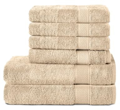 Komfortec 6er Handtuch Set aus 100% Baumwolle, 2er Badetücher 70x140 cm und 4er Handtücher 50x100 cm, Frottee, Weich, Sand/Beige