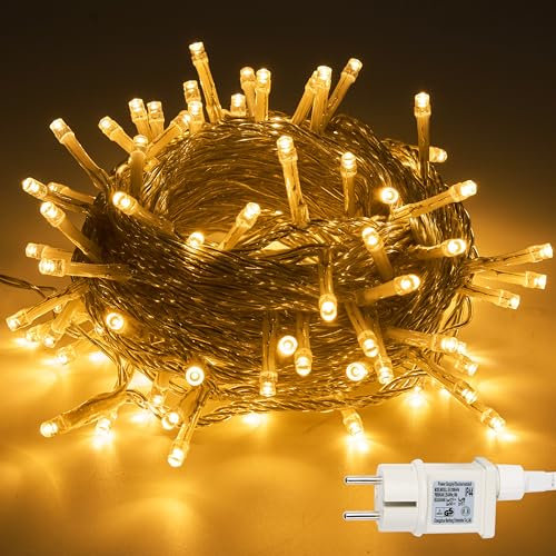 Joiedomi 100 LED-Lichterkette Weihnachtslichter, Weihnachtsbeleuchtung Außen und Innen, 10m 8 Modi Wasserdichte Weihnachtsbaum Lichterkette, Garten, Hochzeit, Party-Weihnachtsdeko (Warmweiß)