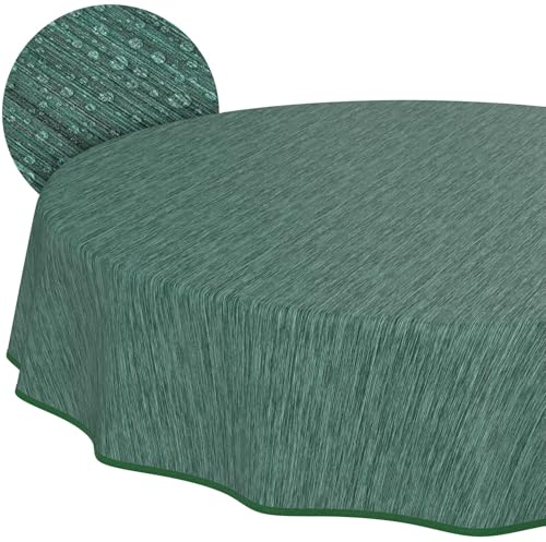 Tischdecke abwaschbar Wachstuch Wachstuchtischdecke Gartentischdecke Leinen-Optik Pflegeleicht Wasserabweisend 120 x 120 cm (Rund) Grün mit Saum