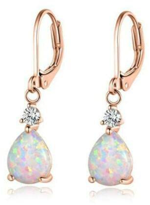 Pink & White Fire Opal Dangle Earrings With Stone Silver Plated Rose Gold Color Tear Drop Earring Bohemia Boho Jewelry