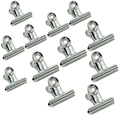 SZXMDKH Pinces à charnière en métal grand, 12 Pack argent Bulldog trombone pince/argent fichier Binder clips pour photos, photos, fournitures de bureau à domicile (50 mm, 63 mm)
