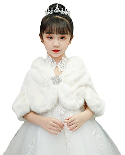 Icegrey Manteau Enfant Fille Elégant Cardigan Mariage Princesse Fausse Fourrure Hiver Veste Top Cape Wrap Coat Chaude, Blanc 1, 6-8 Ans