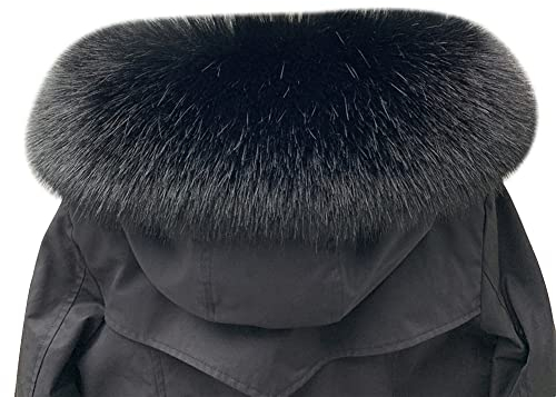 Ihreesy Kunstpelz Schal 75cm - Winterkragen Fellimitat Fuchs Schal Damen Schals Kunstfell Kapuze Pelzschal Abnehmbare Fellkragen für Wintermantel Daunen Jacke, Schwarz