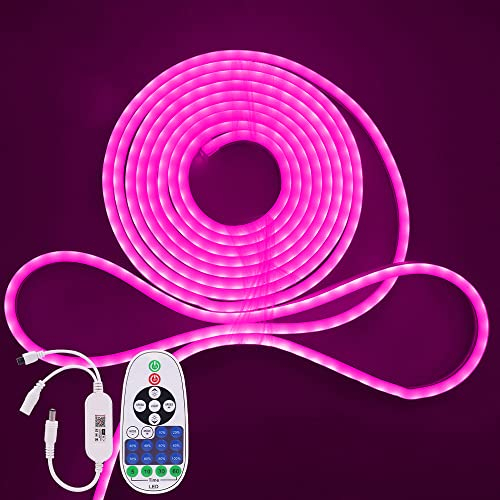 XUNATA WiFi Neon LED Streifen, 12V 5M Wasserdicht Diffusion Neon Flex LED Lichtband Lichtschlauch, Smart App Control, Musiksync, mit Fernbedienung, Kompatibel mit Alexa Google Assistant (Pink)
