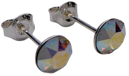 Premium Kristall Ohrstecker in vielen Farben 925 Sterling Silber 6mm Durchmesser (Aurore)