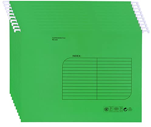 25 Stück Hängemappen Foolscap,mit Tabs und Karteneinsätzen(Grün) | für Schule, Zuhause, Büro