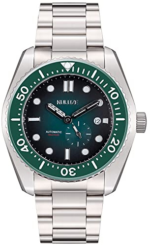 KULUZE Ocean Series 300 m Titan-Uhrenarmband, automatische Sportuhr für Herren, mit Heliumventil, Keramik, drehbare Lünette, Saphirglas, Profi-Taucher-Mechaniker-Uhren, Farbverlauf grün,