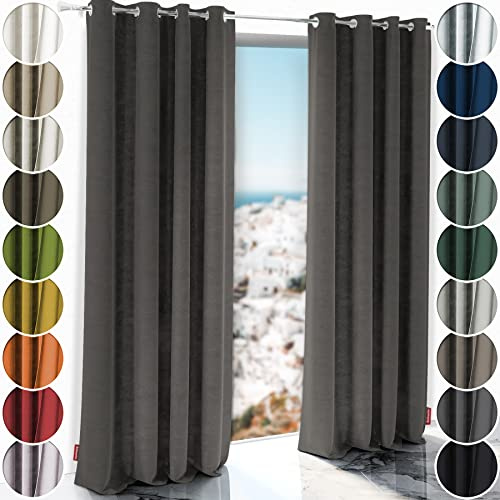 Schuette® Verdunkelungs-Vorhang Gardine mit Ösen ● Millenium Velvet: Great Wolf (Grau) ● 130x130 cm Höhe x Breite (1 Stück) ● Knitterfrei Pflegeleicht Thermo Blickdicht & stark Abdunkelnd