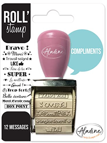 Aladine - Roll' Stamp Komplimente - 12 Nachrichten zum Stempeln überall - Ideal für Bullet Journal, Scrapbooking 2159 schwarz