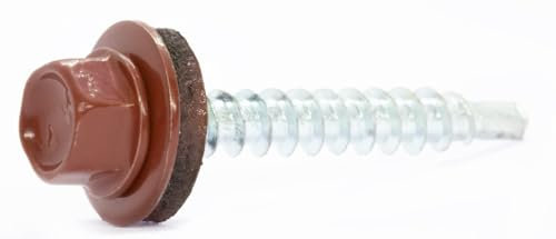 Lot de 50 vis autoforeuses pour toiture avec rondelle d'étanchéité en EPDM peinte RAL 3009 Rouge 4,8 x 35 mm