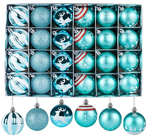 Homewit Weihnachtskugeln Kunststoff 24 Stücke Bruchsichere 6CM Christbaumkugeln Weihnachtsdeko Christbaumschmuck Personalisiert Thema Seladonblau
