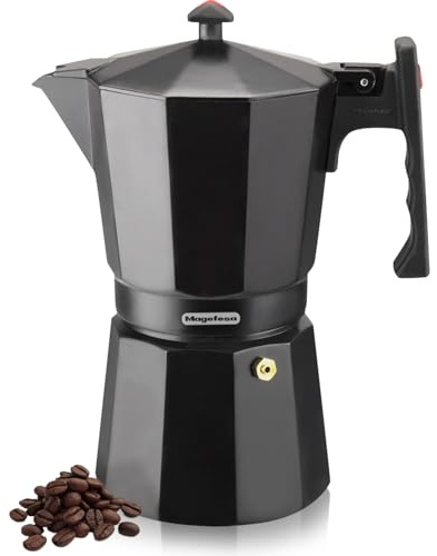MAGEFESA ® Colombia Noir - Cafetera espresso para estufa, 3 tazas/5 onzas, haz tu propio café italiano casero con esta cafetera cubana, hecha de aluminio extra grueso, segura y fácil de usar, café