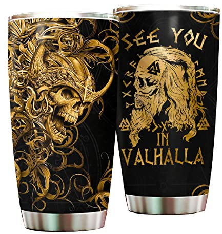 TATKUINK Skull Tumbler 20Oz With Lid, Double Wall Vacuum Insulated Travel Coffee Mug (Viking)