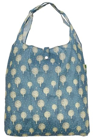 ECO CHIC leichte faltbare wiederverwendbare Einkaufstasche | Wasserabweisende Einkaufstasche | Lässt sich zur Aufbewahrung in die angebrachte Tasche falten (Baum des Lebens Blau)
