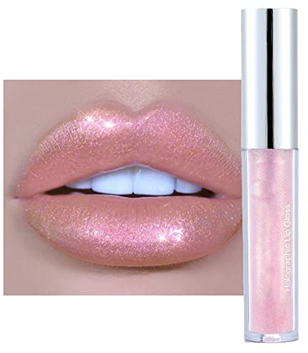 Lip Gloss Metallic Lipstick Pink Glitter Lip Gloss Non-Stick Cup Pink Liquid Lipstick Long-Lasting, Liquid for Shiny And Sparkle (#07)