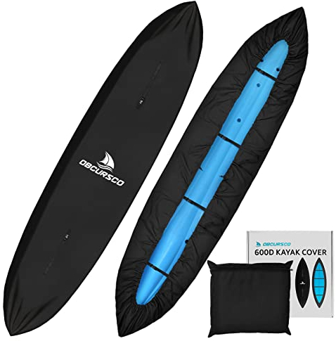 Obcursco 600D Kayak Cover Waterproof, 9.3-16.5FT Thickened UV-Proof, Tear and Fade Resistant Canoe Cover, Kayak Covers for Outdoor and Indoor Storage, Perfect as Kayak Accessories for SUP Paddle Board