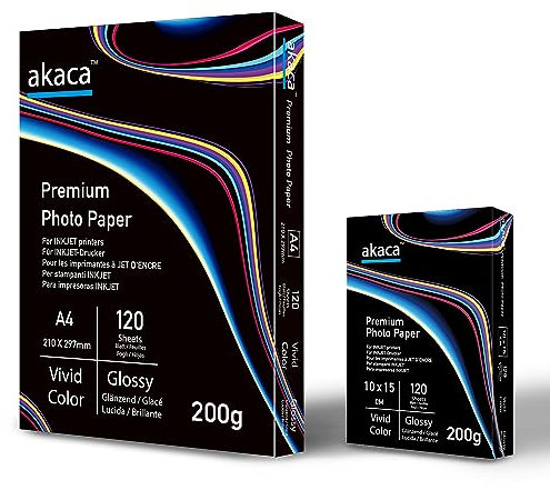 akaca Fotopapier Glänzend A4 (200g A4 | 120 Blatt + 200g 10x15 | 120 Blatt) Premium Glossy Photo Paper, Photopapier für alle Tintenstrahldrucker