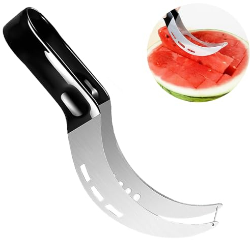 Affettatrice per Anguria FaJoek Coltello da Anguria in Acciaio Inox, Coltello per Anguria,Tagliafette Anguria, Taglia Cocomero con Lama da Taglio a Forma di Gancio, Coltello Frutta Affettare