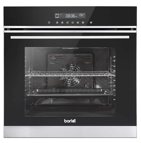 Baridi 60cm Built-In Fan Assisted, Single, Integrated 10 Function Electric Oven, Touchscreen Controls, 72L Capacity, Black/Stainless Steel - DH200