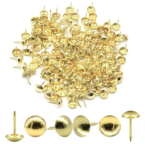 Hocansen 200 PCS Upholstery pins 11x7mm Furniture Upholstery Tacks Nails Thumb Tacks Metal Round Push Pins for Sofa,Boards,Furniture Decoration (Gold/TD-SF)