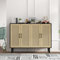 Meuble de Rangement en Rotin et MDF, Buffets Haut Aspect avec 4 Portes sur Salon, Chambre, 127 x 38 x 83 cm (Noir et Bois)