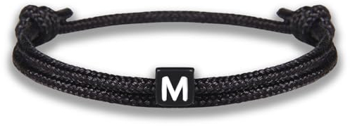 GD GOOD.designs Pulsera de cuerda con letras | Pulsera de la amistad negra ajustable con tamaño 14cm - 24cm | Inicial M