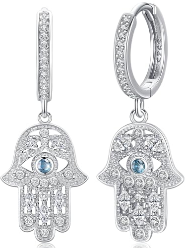 Fatima Hand Ohrringe 925 Silber mit hellblauen Auge Damen Ohrringe Hamsa Hand der Fatima Schmuck Geschenke für Frauen