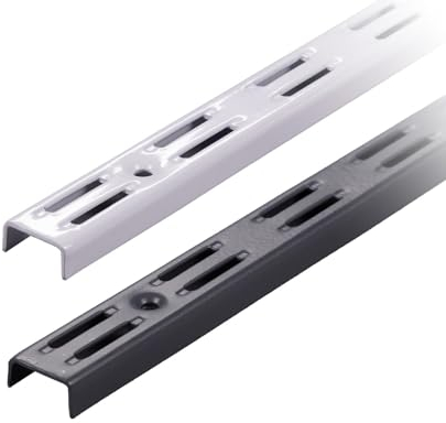 BOOMET Wandschienen 2-reihig Anthrazit 150cm 2 Stück · 2 Farben · Regalschienen für Regalträger/Wandregal · Regalbodenträger aus Stahl · pulverbeschichtet · Einfache Montage