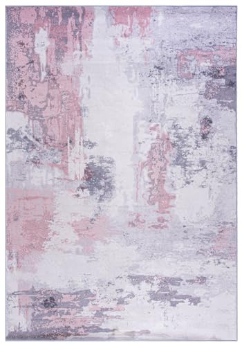 Mazovia Groß Teppich Wohnzimmer 160x230cm Creme Rosa Abstrakt Stilvoll | Teppich für Schlafzimmer Esszimmer Büro Beige Rutschfest Wetterfest Pflegeleicht Fußbodenheizungsgeeignet Kurzflor Modern