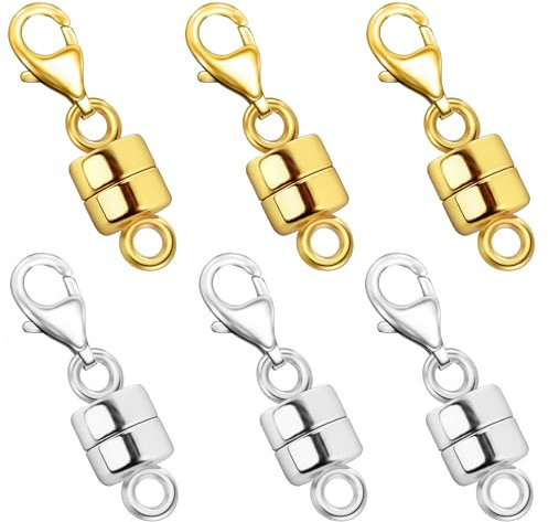 Qulltk 6pcs Magnetic Necklace Clasp with Lobster Clasp, 18K Gold & Silver, Magnetic Jewelry Clasps for Necklaces & Bracelets