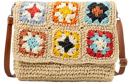 Simcat Summer Beach Bag Women Straw Crossbody Bag Ladies Rattan Shoulder Bag Small Messenger Bag Weave Handmade Straw bag for Travel (Beige)