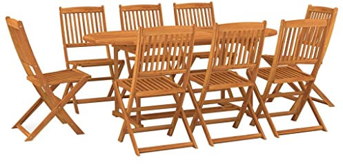 Makastle 9-TLG. Gartenmöbel Set Stühle mit Tisch, Garten Sitzgruppe für 8 Personen, Essgruppe Sitzgarnitur Gartengarnitur Garten Loungemöbel für Terrasse und Balkon, Massivholz Akazie