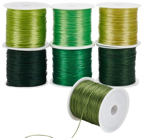 PH PandaHall 7 Colori 0.8mm Corda Elastica Piatta di Cristallo 356m Verde Corda Elastica per Braccialetti Filo di Cristallo Corda per Perline Corda Elastica per Creazione di Gioielli Bracciale