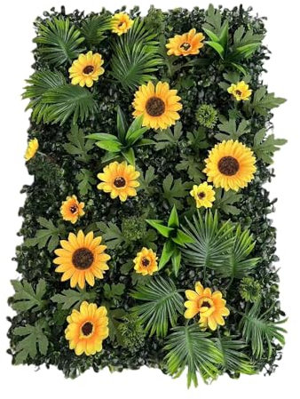 Folpus Artificial Grass Wall Panel with Flowers, Greenery Wall Panel Home Floral Backdrop Artificial Plant for Deck Valentines Day, Sunflower