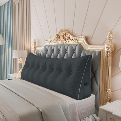 Johnear Keilkissen Lesekissen für Bett und Sofa Lehnenkissen Grauer Samt Kissen 200cm, Rückenkissen Kopfteil Bett Rückenlehne Großes Dreieckiges Lendenkissen