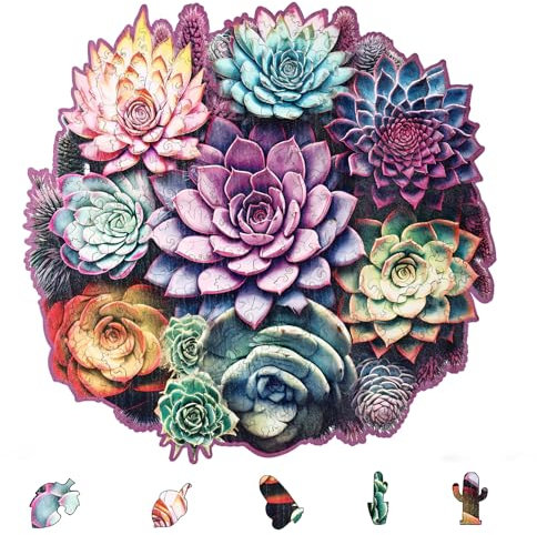 YJacuing Holz-Puzzles für Erwachsene, 200 Stück, einzigartige pflanzenförmige Premium-Holzpuzzles, Familienspiel (Sukkulenten, mittel)