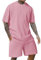 Generic Blitzangebote des Tages 2 Teiler Herren Kurze Hosen Herren Set Locker Passform Zweiteiler Herren Hemd Leinen Lauf Set Herren Sommer Sommer Klamotten Herren(Pink,L)