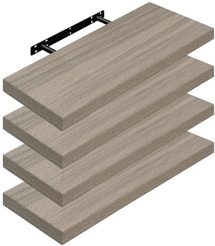 WOLTU 4X Wandregal Wandboard Bücherregal Regale für Deko Wandablagen aus MDF Holz, 4er Set Hängeregal Graue Holzoptik, 60x22,9x3,8cm RG9238grdc-4