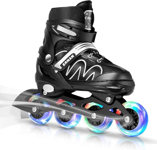 ERNAN Verstellbar Inliner für Kinder. Inline Skates Kinder,Verstellbare 4 Größen Inline Skates für Mädchen/Kinder/Jungen, Kinder für den Innen und Außenbereich (White, S)