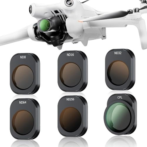 JJC Kit di filtri ND e CPL compatibile con DJI Mini 4 Pro, confezione da 6 filtri polarizzanti a densità neutra CPL ND8 ND16 ND32 ND64 ND256 con salvietta, compatibile con DJI Mini 4 Pro Drone Lens