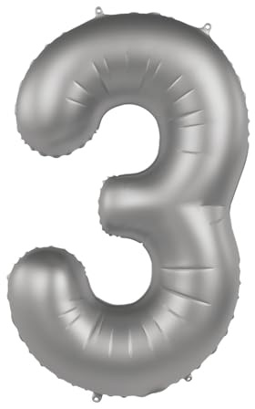 Folat 10473 Zahlen Luftballon Silber Folienballon Zahl 3 - Moonlight Silver - Satin Gloss - 86 cm - Party Deko Ballon für Kinder Geburtstag Jubiläum, zum Befüllen mit Helium geeignet