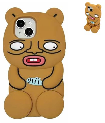 QoKcoahn Case for iPhone 11,3D Kawaii Phone Case Cute Cartoon Ugly Bear with Stand Soft Silicone Funny Protective Gel Cover Women Girls for iPhone 11