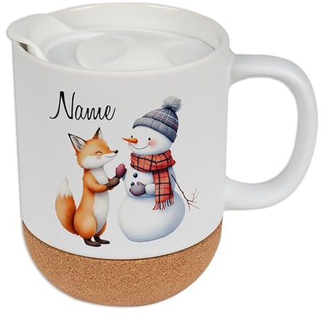 GRAZDesign Weihnachtstasse mit Deckel & Kork mit Namen personalisiert, Weihnachten Keramik 330ml