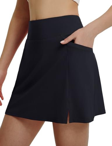 baleaf Damen Tennisrock Golfrock Knielang Röcke Skort Rock mit Hose Athletisch Rock mit Hoher Taille für Sport Golf Wander Alltag Schwarz M