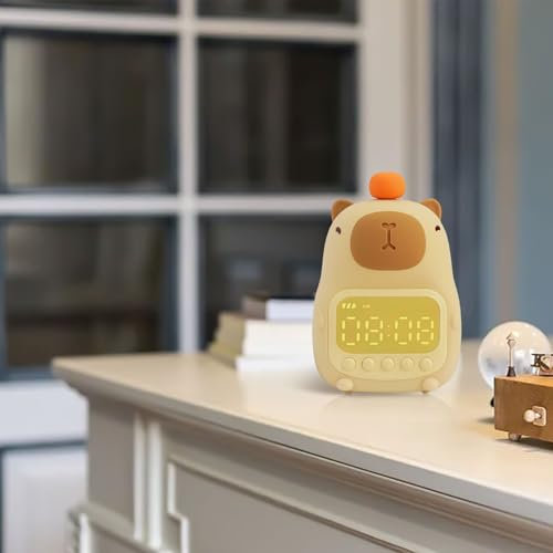 PETSTIBLE Silikon Wecker Nachtlicht, LED Uhr Uhr Niedlicher Wecker Wiederaufladbar Dimmbar Capybara Pat Licht