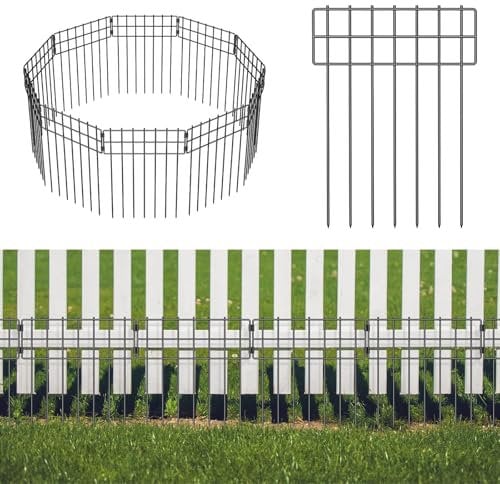 LIANTRAL Paquete de 10 valla de jardín sin excavación, panel de valla de metal inoxidable, valla de barrera de animales para perros, conejos, mascotas, fácil de instalar, borde de patio, patio y valla