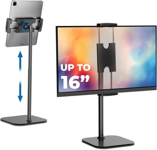 COOPER TabStand - Soporte Ajustable en Altura para iPad, Tablet y Monitor portátil de 16 | Trípode telescópico de Aluminio para iPad, Pro, Air, Mini y Kindle (Negro Noche)