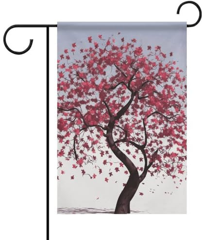 Japanische Kirschbaum-Gartenflagge, 31,7 x 46,7 cm, doppelseitig außen, Jahrestag, Hochzeit, Hof, Outdoor-Flagge für Familie, Nachname, Initiale, Hof, Outdoor-Dekoration